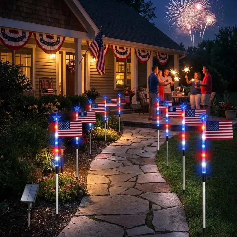 🔥MADE IN USA-8-Piece Flag Light Set🔥 – 4th of July Decorations with 8 Lighting Modes - Image 14