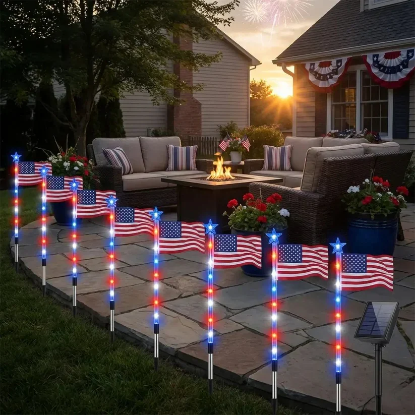 🔥MADE IN USA-8-Piece Flag Light Set🔥 – 4th of July Decorations with 8 Lighting Modes - Image 7