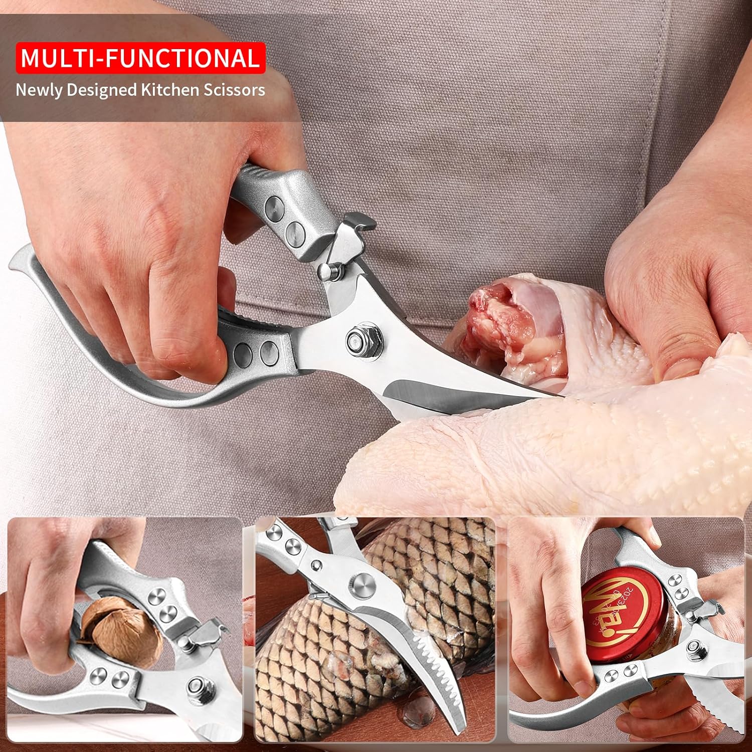 ✂️ Heavy-Duty Multifunction Kitchen Shears – 4-in-1 Tool with Fish Scaler, Bottle Opener & Safety Lock 🔪 - Image 3