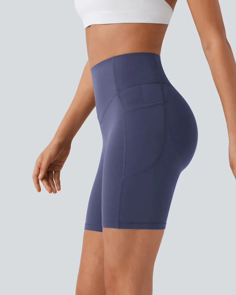 High Waisted Butt Lifting Tummy Control Side Pocket Shaping Training Shorts - Image 11