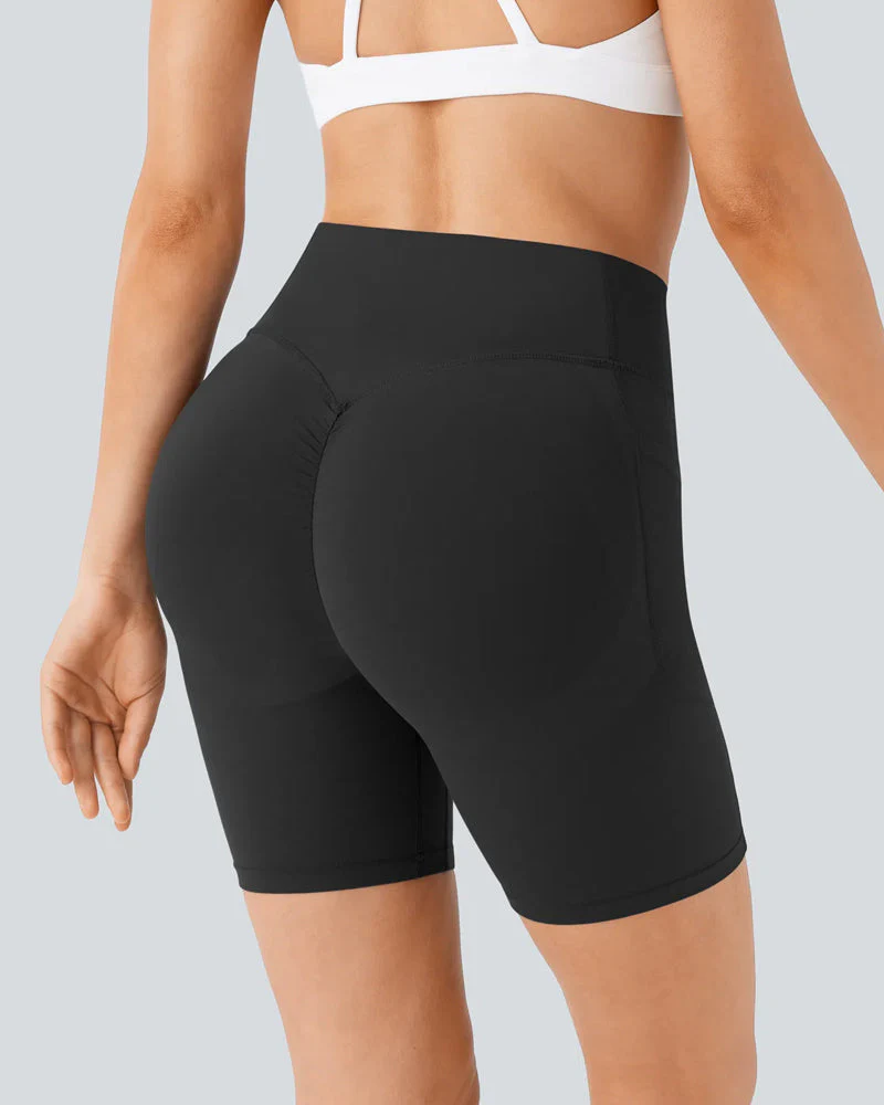 High Waisted Butt Lifting Tummy Control Side Pocket Shaping Training Shorts - Image 17