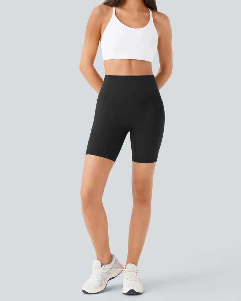 High Waisted Butt Lifting Tummy Control Side Pocket Shaping Training Shorts - Image 18