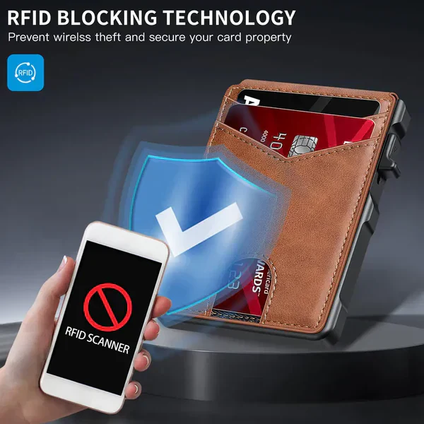 Men's Business Wallet Credit Card Holder Pop Up Smart RFlD Blocking Slim Leather - Image 3