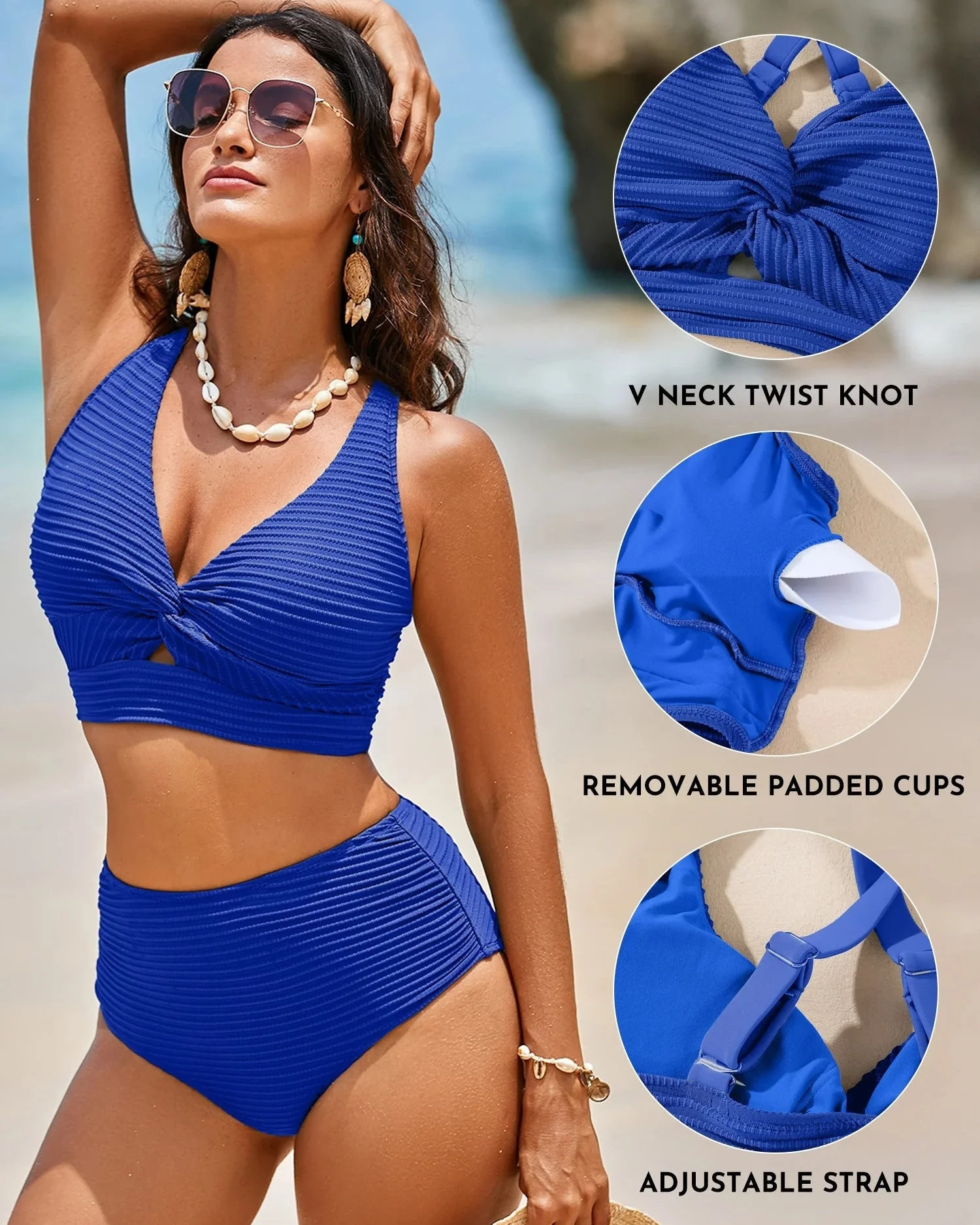 Textured Twist Front High-Waisted Bikini Set - Image 19