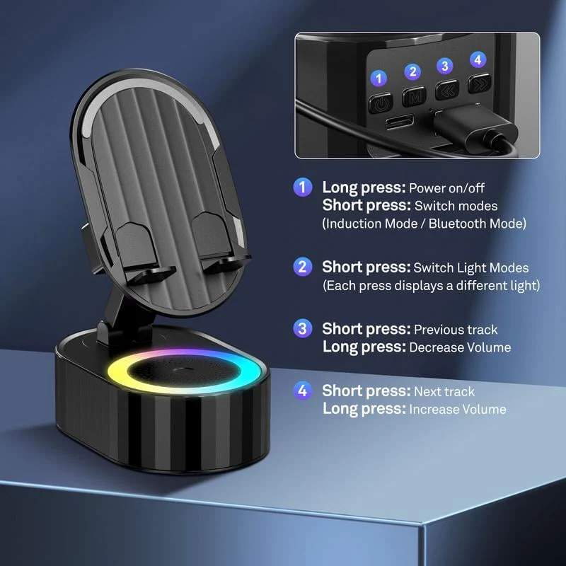 Upgraded Cell Phone Stand with Induction Speaker/Power Bank/Atmosphere Light - Image 6