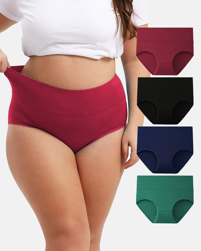 Women's Plus Size Cotton High Waisted Briefs 4-Pack - Image 13